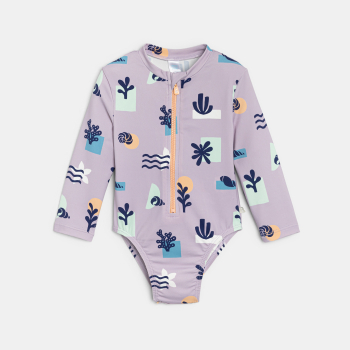 بذلة سباحة بأكمام طويلة أرجواني اللون للطفلة الرضيعة